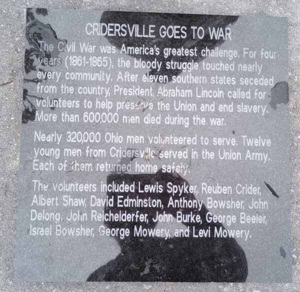 CRIDERSVILLE GOES TO WAR MEMORIAL PLAQUE
