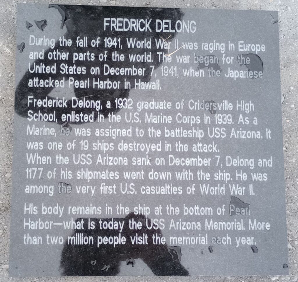 FREDRICK DELONG WAR MEMORIAL PLAQUE