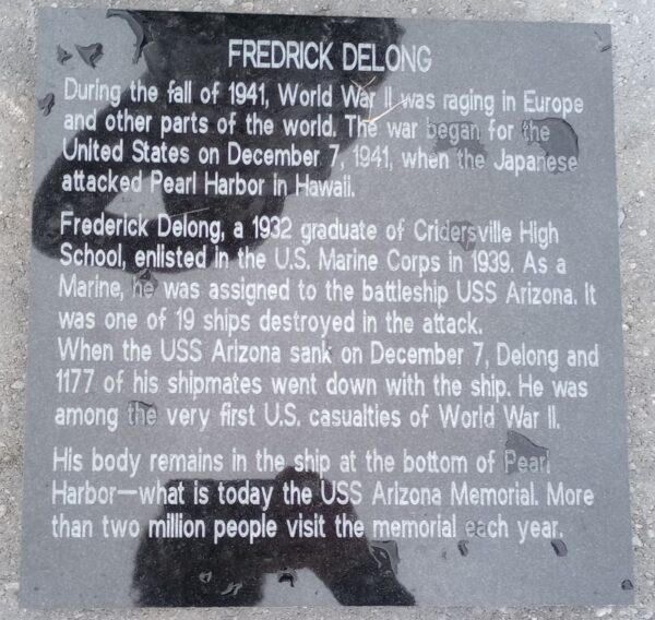 FREDRICK DELONG WAR MEMORIAL PLAQUE