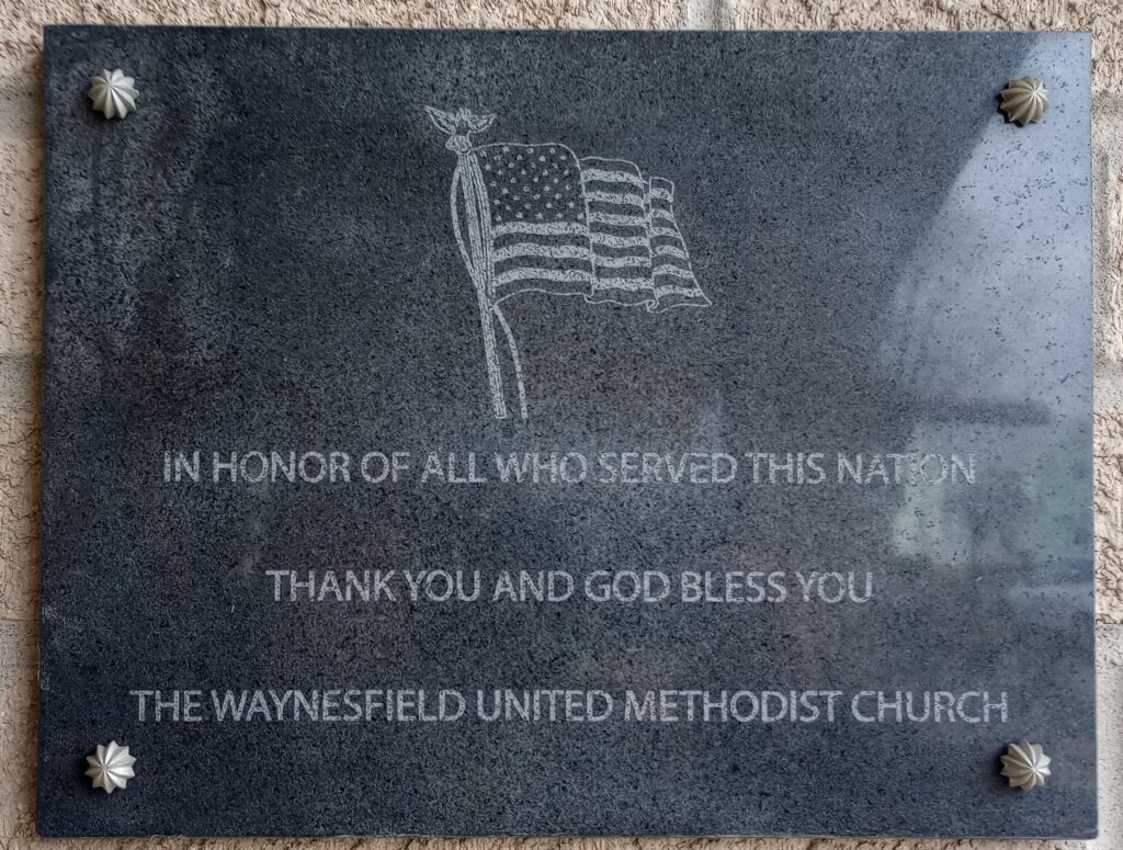 WAYNESFIELD UNITED METHODIST CHURCH VETERANS MEMORIAL PLAQUE
