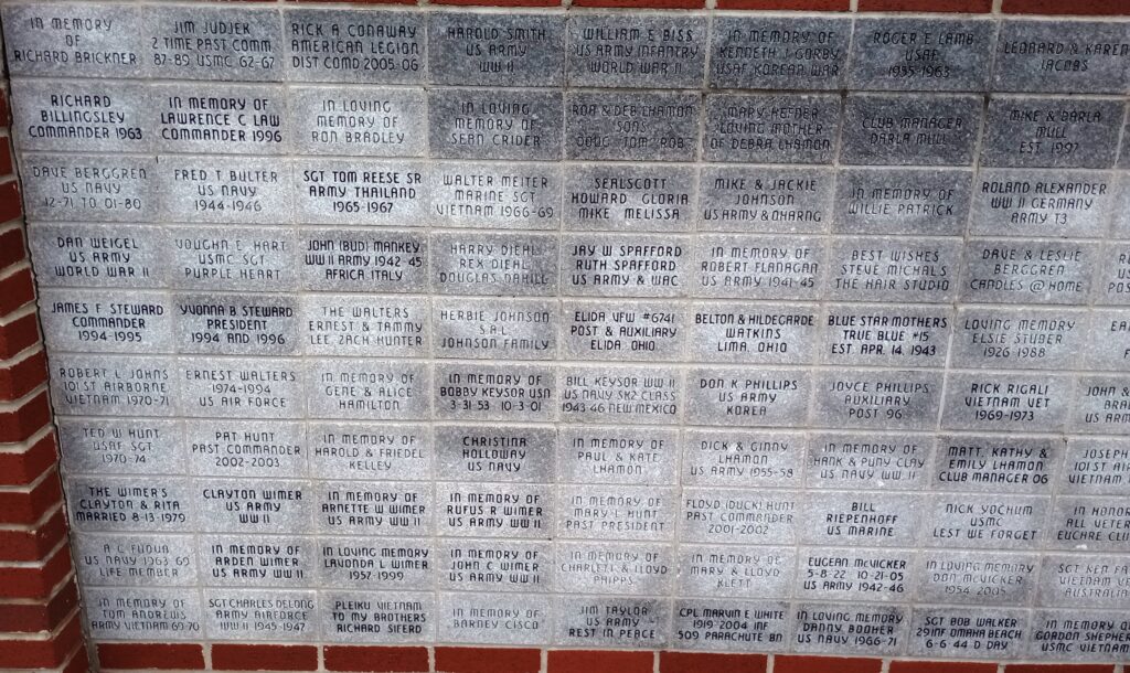 AMERICAN LEGION POST NO. 96 VETERANS MEMORIAL WALL SECTION A