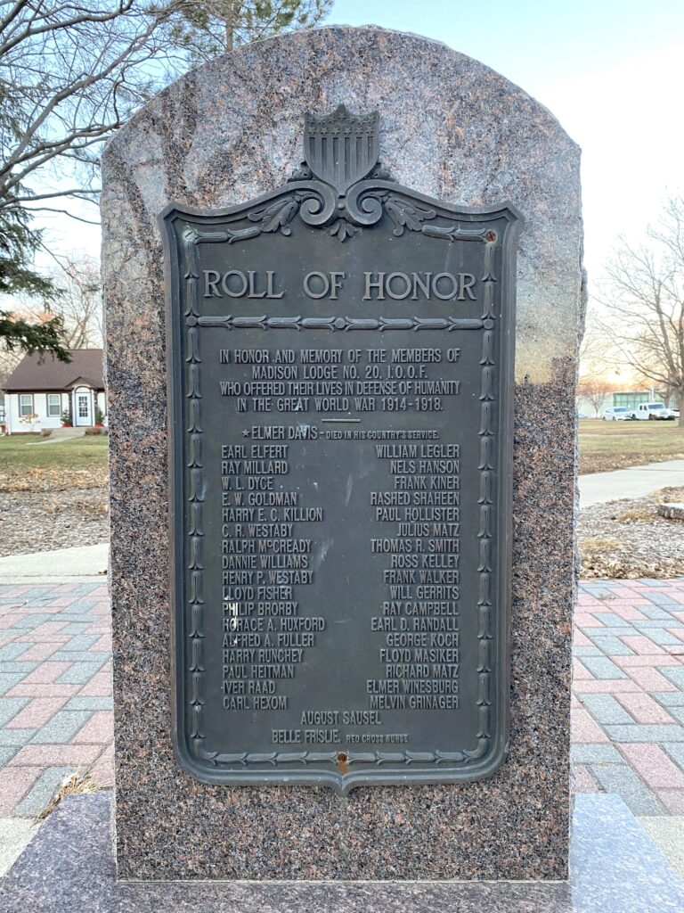 MADISON LODGE NO. 20, I.O.O.F. GREAT WORLD WAR MEMORIAL