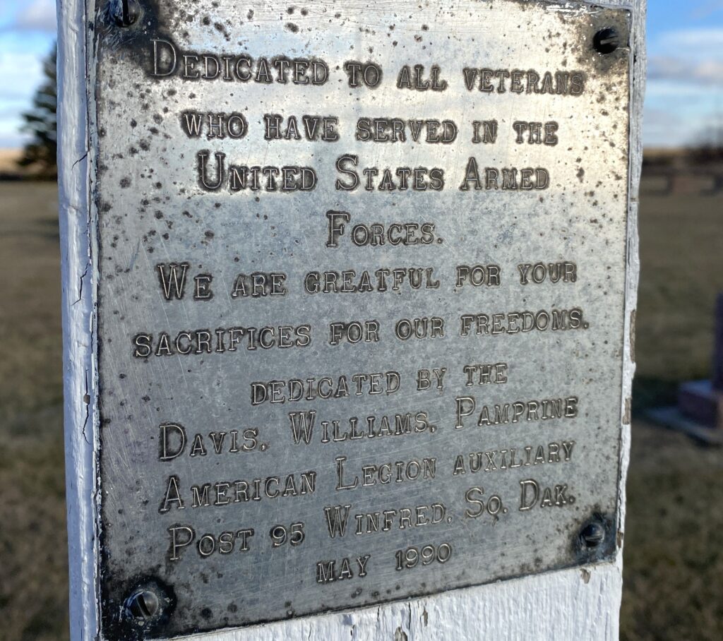 WINFRED CEMETERY VETERANS MEMORIAL CROSS PLAQUE