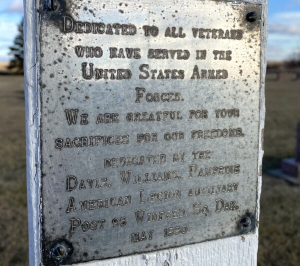 WINFRED CEMETERY VETERANS MEMORIAL CROSS PLAQUE