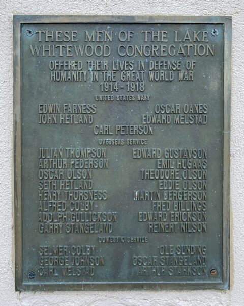 LAKE WHITEWOOD CONGREGATION WAR VETERANS MEMORIAL PLAQUE A