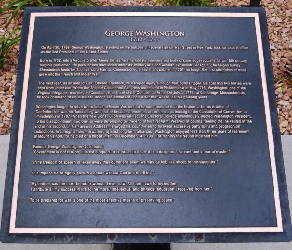 GEORGE WASHINGTON 1732-1799 MEMORIAL PLAQUE