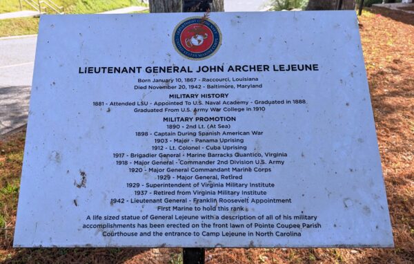 LIEUTENANT GENERAL JOHN ARCHER LEJEUNE WAR MEMORIAL PLAQUE