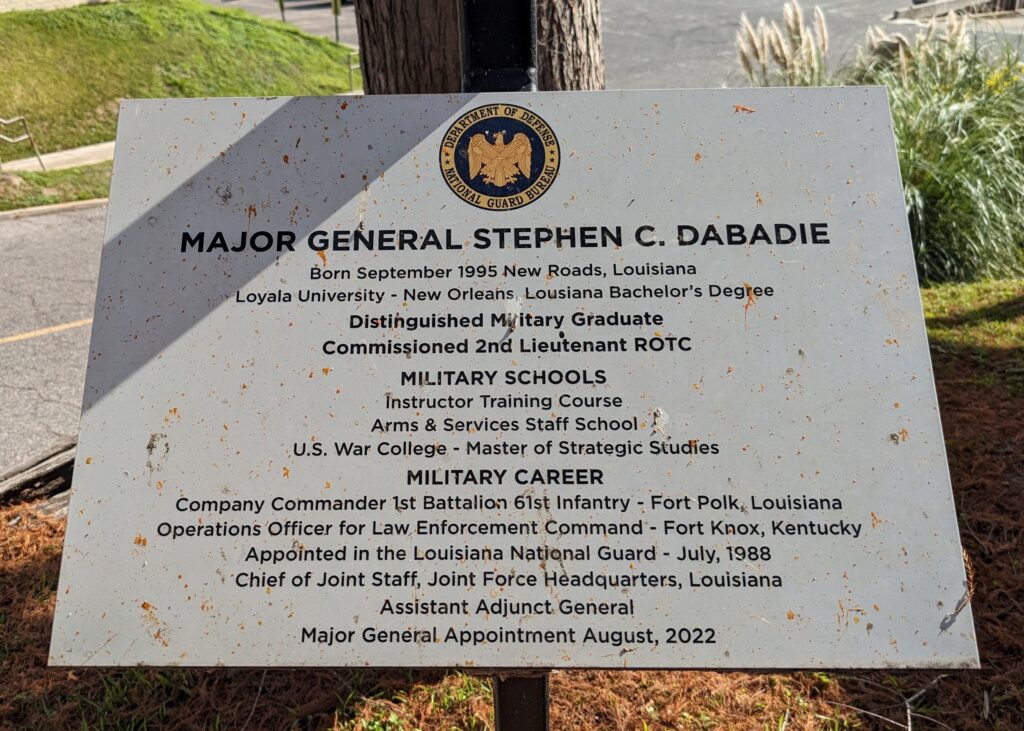 MAJOR GENERAL STEPHEN C. DABADIE MEMORIAL PLAQUE