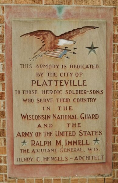 CITY OF PLATTEVILLE WAR MEMORIAL ARMORY PLAQUE A