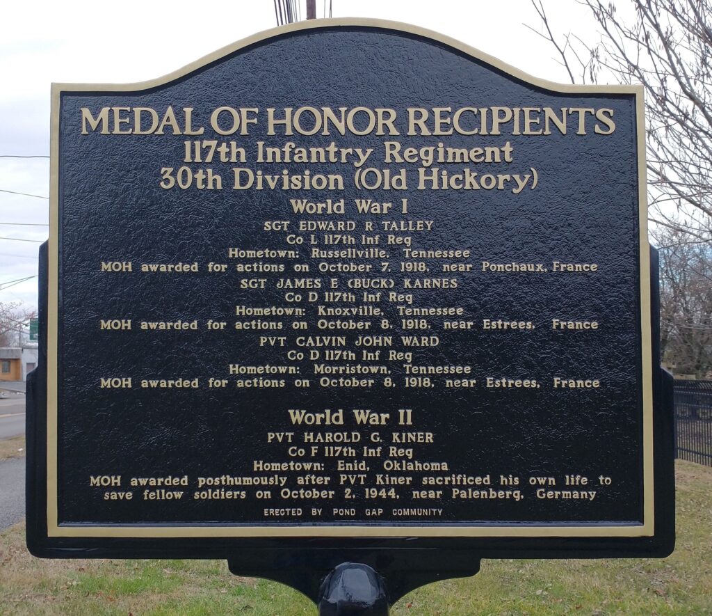 MEDAL OF HONOR RECIPIENTS 117TH INFANTRY REGIMENT WAR MEMORIAL MARKER