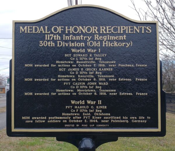 MEDAL OF HONOR RECIPIENTS 117TH INFANTRY REGIMENT WAR MEMORIAL MARKER