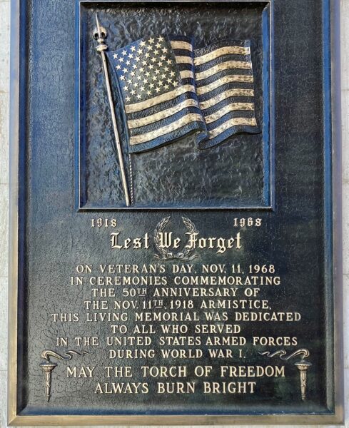 LOS ANGELES MEMORIAL COLISEUM 50TH ANNIVERSARY 1918 ARMISTICE MEMORIAL PLAQUE