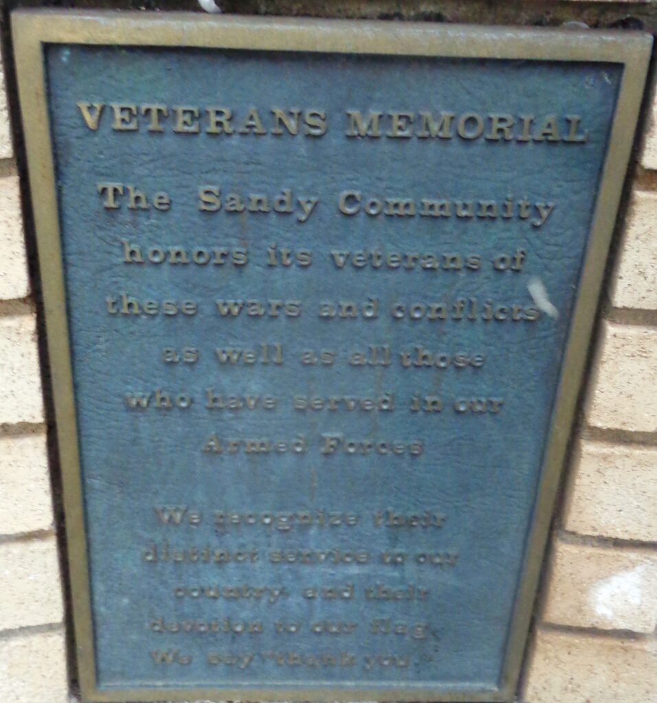 SANDY COMMUNITY WAR VETERANS MEMORIAL PLAQUE