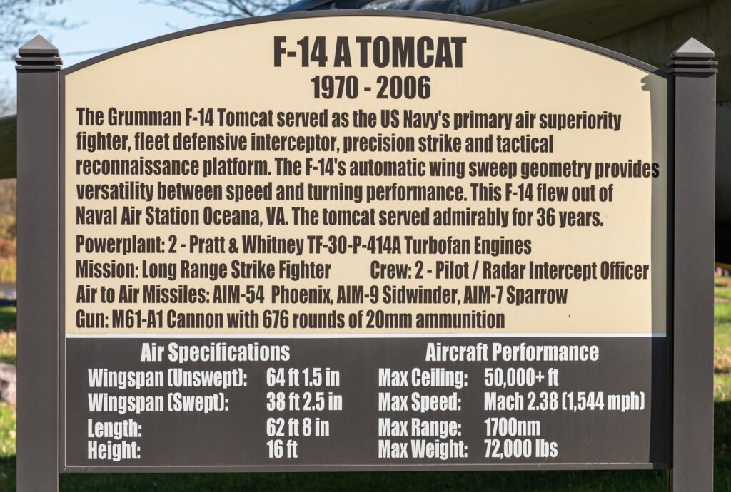 F-14 A TOMCAT 1970-2006 MEMORIAL MARKER
