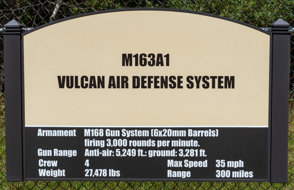 M163A1 VULCAN AIR DEFENSE SYSTEM MEMORIAL MARKER