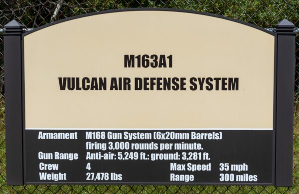 M163A1 VULCAN AIR DEFENSE SYSTEM MEMORIAL MARKER