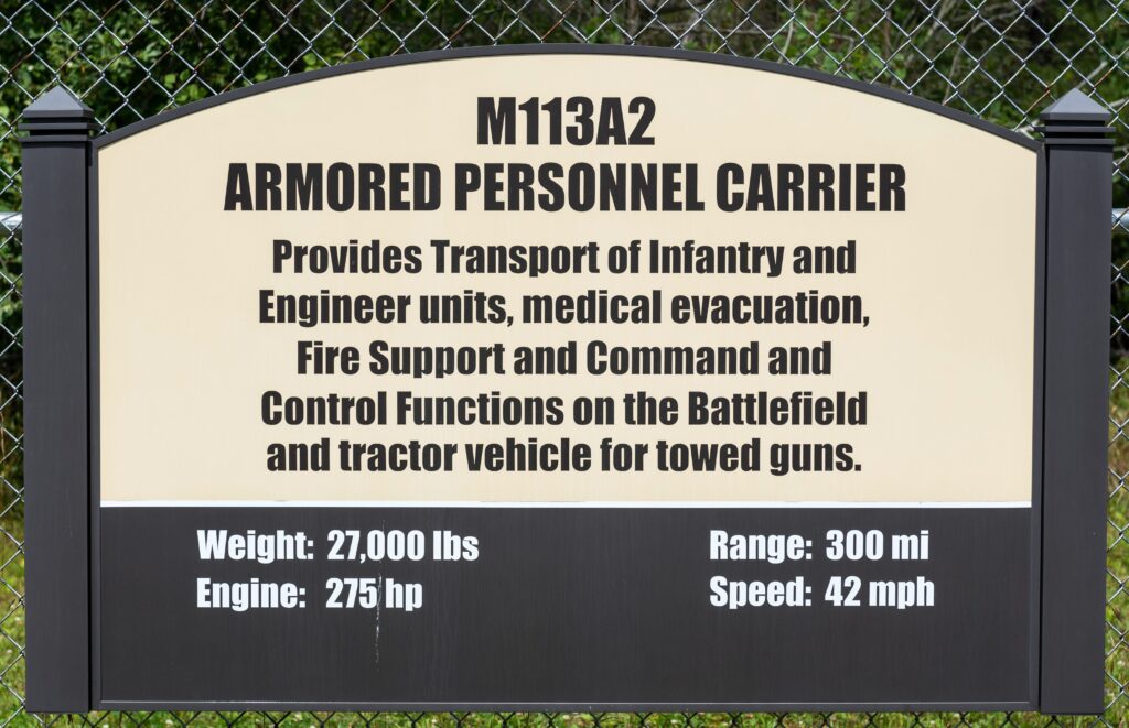 M113A2 ARMORED PERSONNEL CARRIER MEMORIAL MARKER