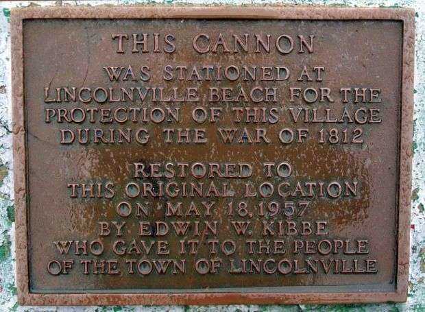 LINCOLNVILLE  WAR OF 1812 CANNON MEMORIAL PLAQUE