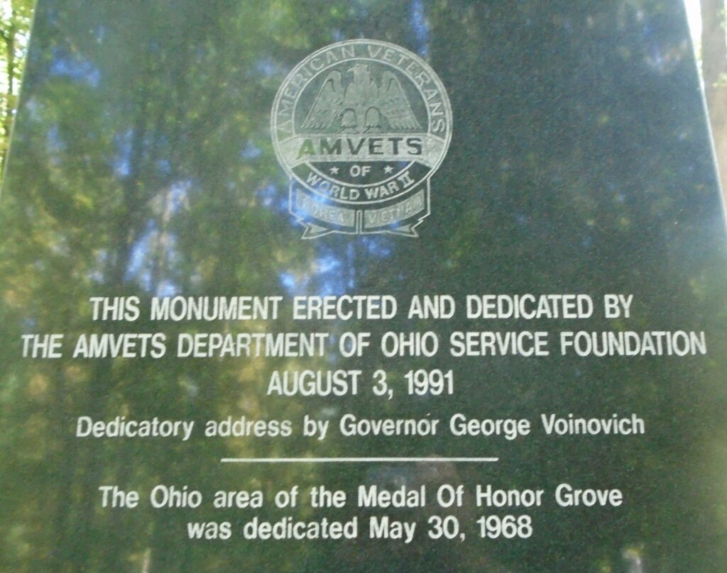 OHIO MEDAL OF HONOR WAR MEMORIAL GROVE STONE