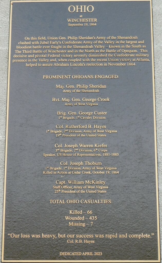 OHIO TO HER NOBEL SONS WAR MEMORIAL PLAQUE