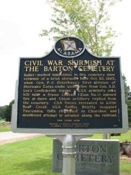CIVIL WAR SKIRMISH AT THE BARTON CEMETERY MEMORIAL MARKER