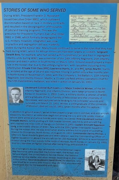 ARLINGTON KOREAN WAR MEMORIAL PLAQUE B