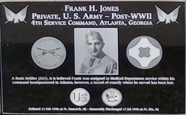 FRANK H. JONES WAR MEMORIAL PLAQUE