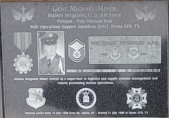 GENE MICHAEL MINER WAR MEMORIAL PLAQUE