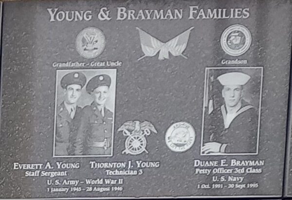 YOUNG & BRAYMAN FAMILIES WAR MEMORIAL PLAQUE