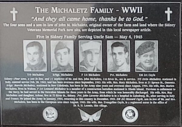 THE MICHALETZ FAMILY-WWII MEMORIAL PLAQUE