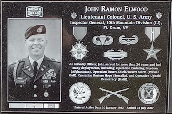 JOHN RAMON ELWOOD WAR MEMORIAL PLAQUE
