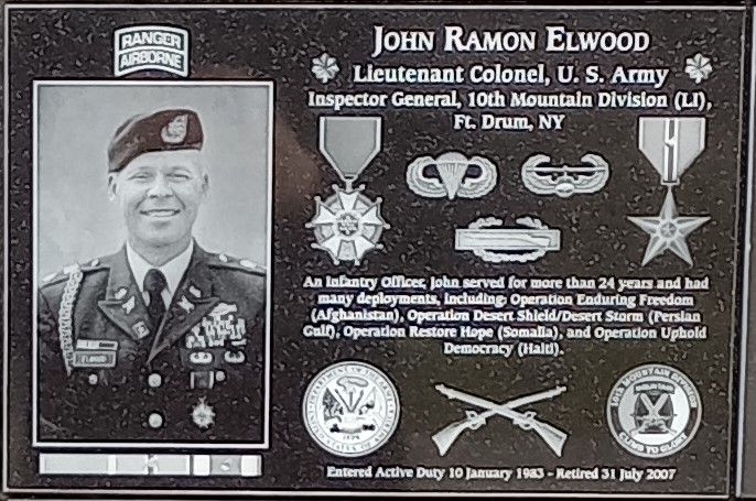JOHN RAMON ELWOOD WAR MEMORIAL PLAQUE