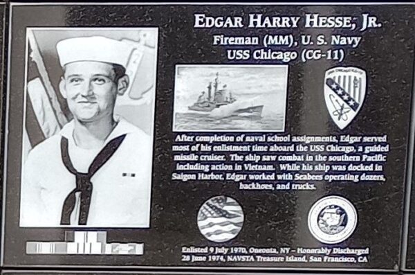 EDGAR HARRY HESSE, JR. WAR MEMORIAL PLAQUE