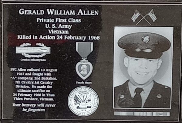 GERALD WILLIAM ALLEN WAR MEMORIAL PLAQUE