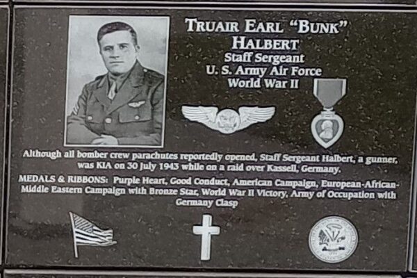 TRUAIR EARL “BUNK” HALBERT WAR MEMORIAL PLAQUE