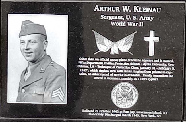 ARTHUR W. KLEINAU WAR MEMORIAL PLAQUE
