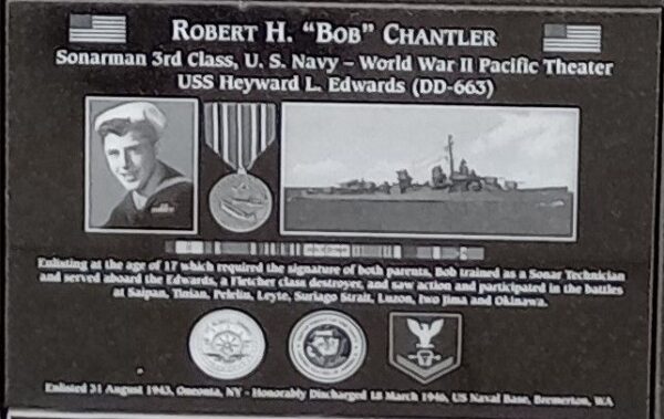 ROBERT H. “BOB” CHANTLER WAR MEMORIAL PLAQUE