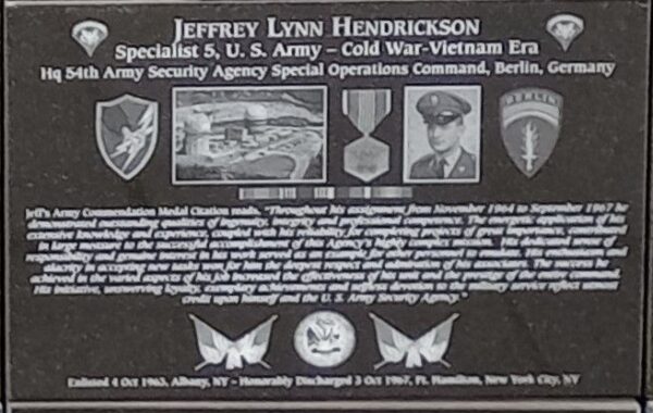 JEFFREY LYNN HENDRICKSON WAR MEMORIAL PLAQUE