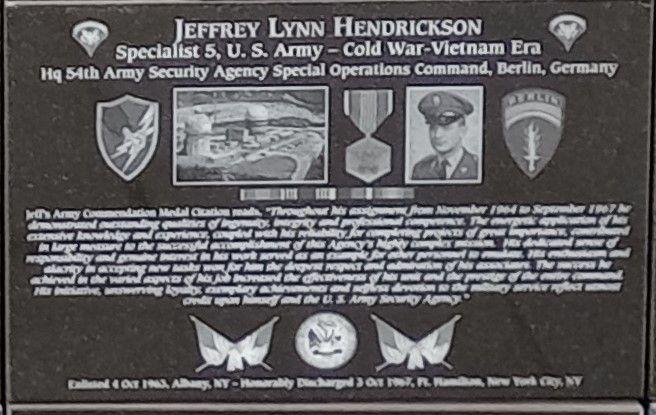 JEFFREY LYNN HENDRICKSON WAR MEMORIAL PLAQUE