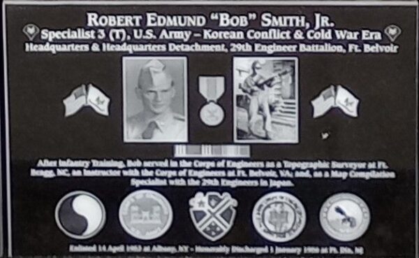 ROBERT EDMUND “BOB” SMITH, JR. WAR MEMORIAL PLAQUE
