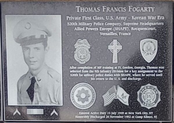 THOMAS FRANCIS FOGARTY WAR MEMORIAL PLAQUE