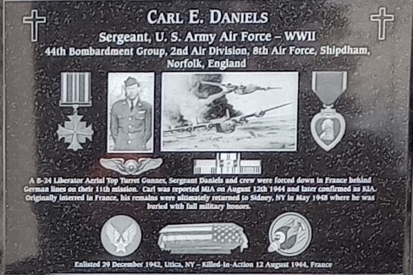 CARL E. DANIELS WAR MEMORIAL PLAQUE