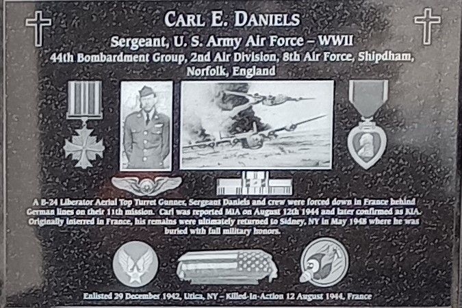 CARL E. DANIELS WAR MEMORIAL PLAQUE