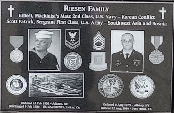RIESEN FAMILY WAR MEMORIAL PLAQUE