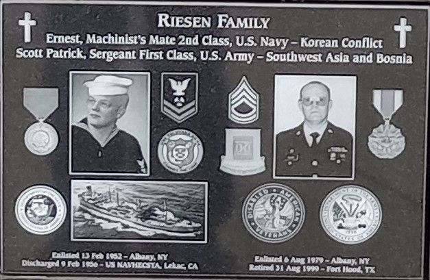 RIESEN FAMILY WAR MEMORIAL PLAQUE
