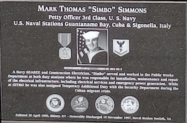 MARK THOMAS “SIMBO” SIMMONS WAR MEMORIAL PLAQUE