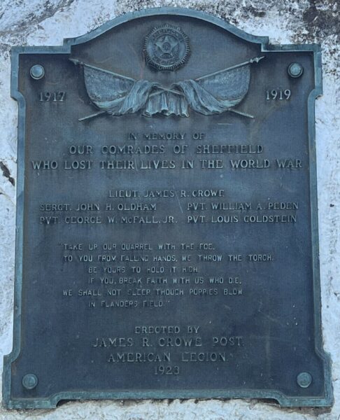 IN MEMORY OF OUR COMRADES OF SHEFFIELD WAR MEMORIAL PLAQUE