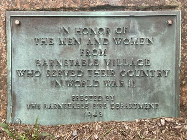 BARNSTABLE VILLAGE WORLD WAR II MEMORIAL PLAQUE