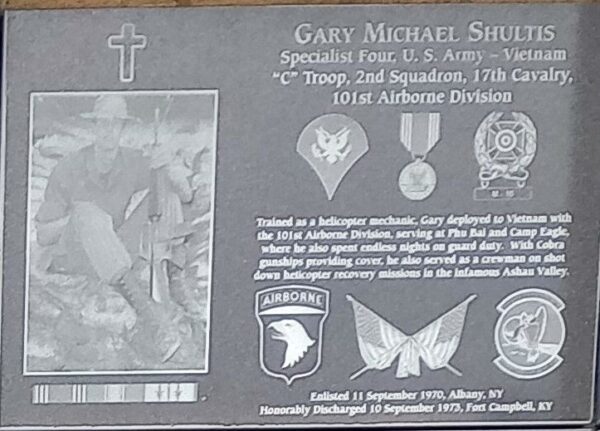 GARY MICHAEL SHULTIS WAR MEMORIAL PLAQUE