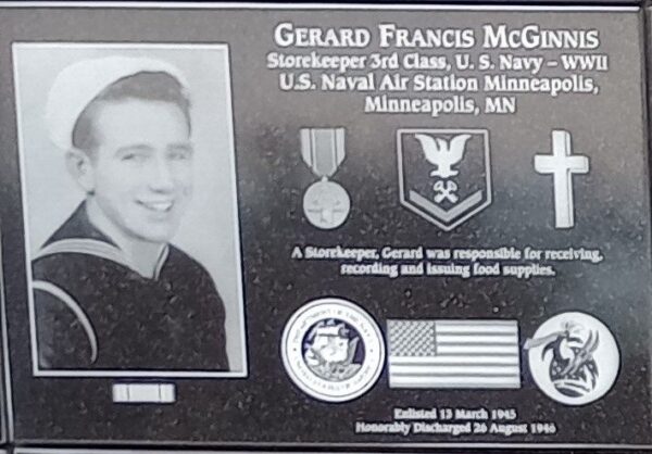 GERARD FRANCIS MCGINNIS WAR MEMORIAL PLAQUE